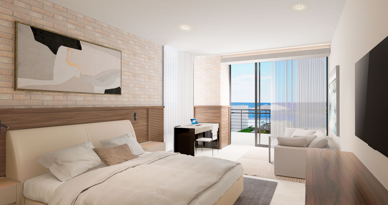 Primary bedroom, furnished rendering